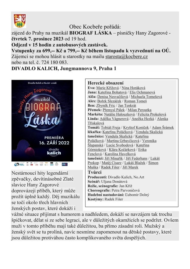 Zájezd na muzikál BIOGRAF LÁSKA 7.12.2023