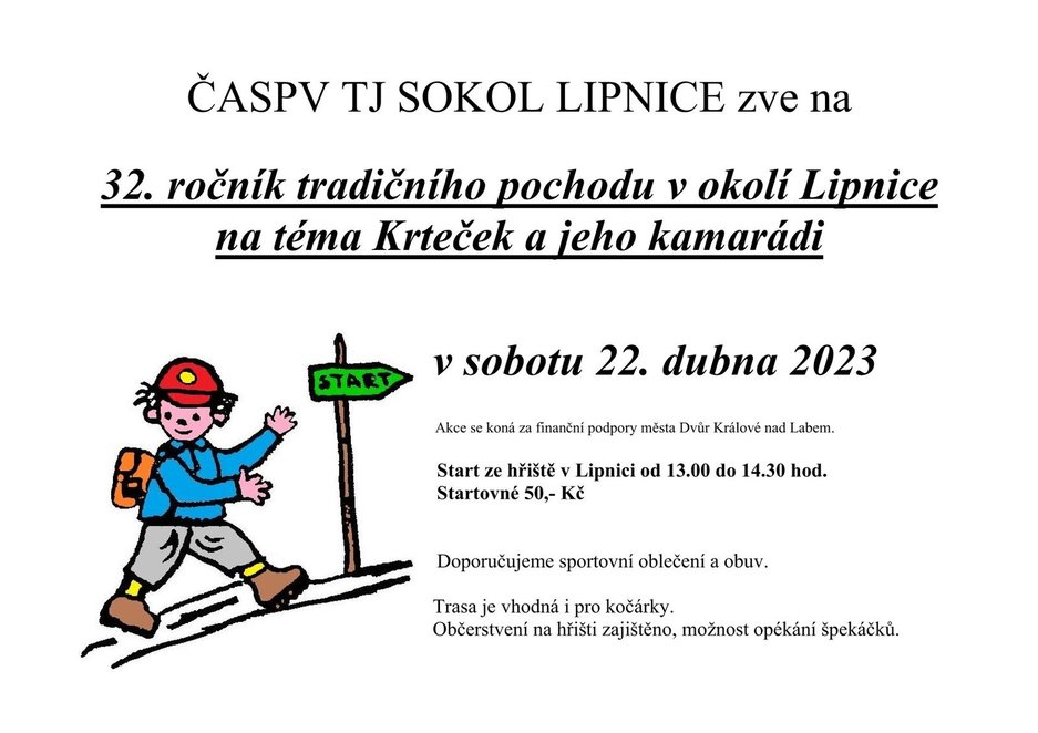Pozvánka na pochod Lipnice 22. 4. 2023
